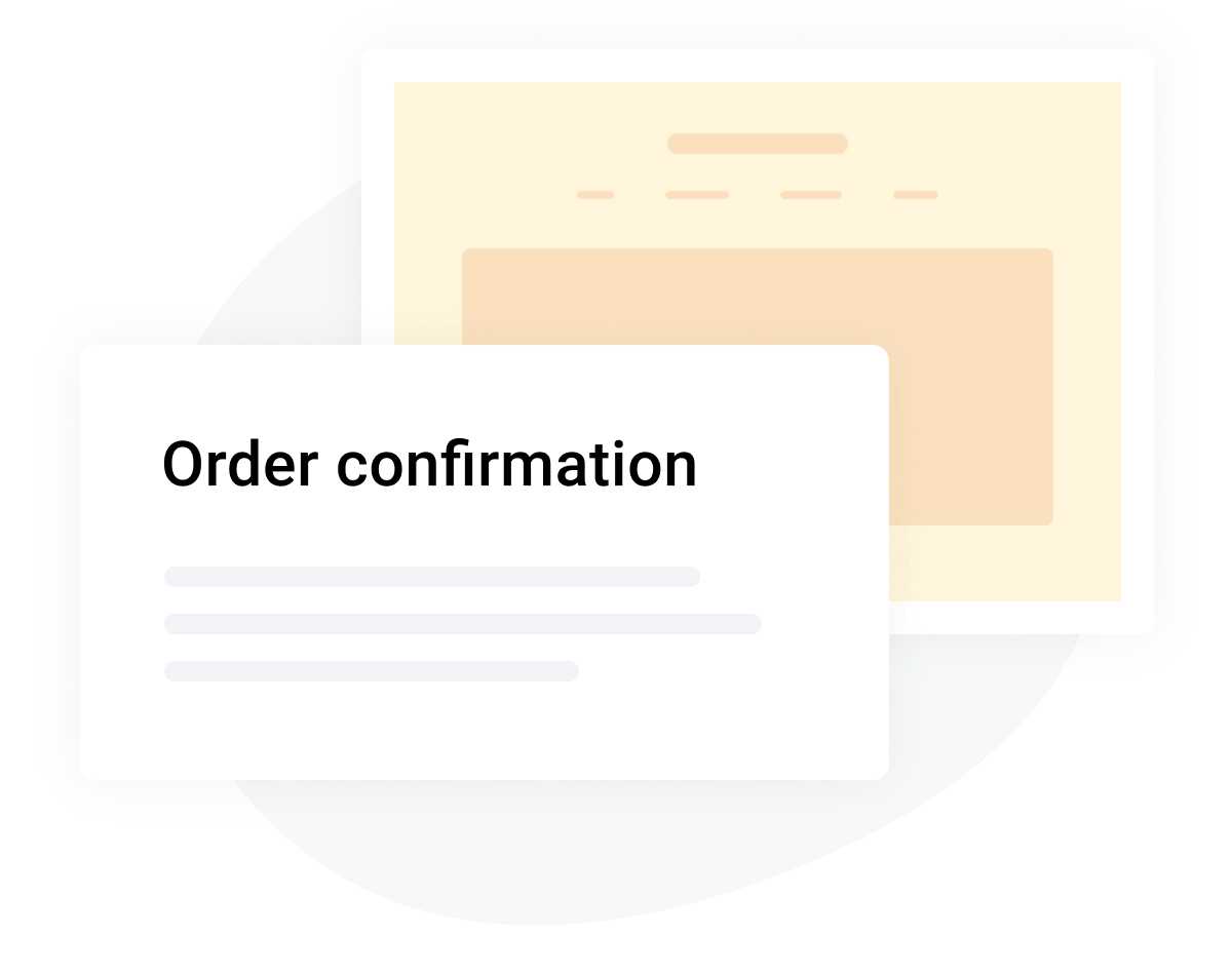 An illustration depicting pop-ups, including an order confirmation. For example, when a reseller adds a subscription to a customer account in RAI. 
