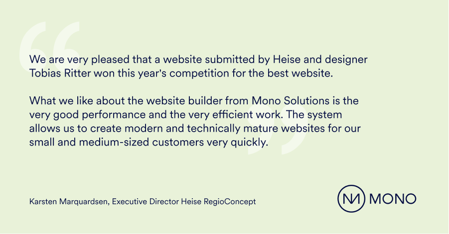 Quote from Heise RegioConcept about winning the Mono Best Website Competition 2022