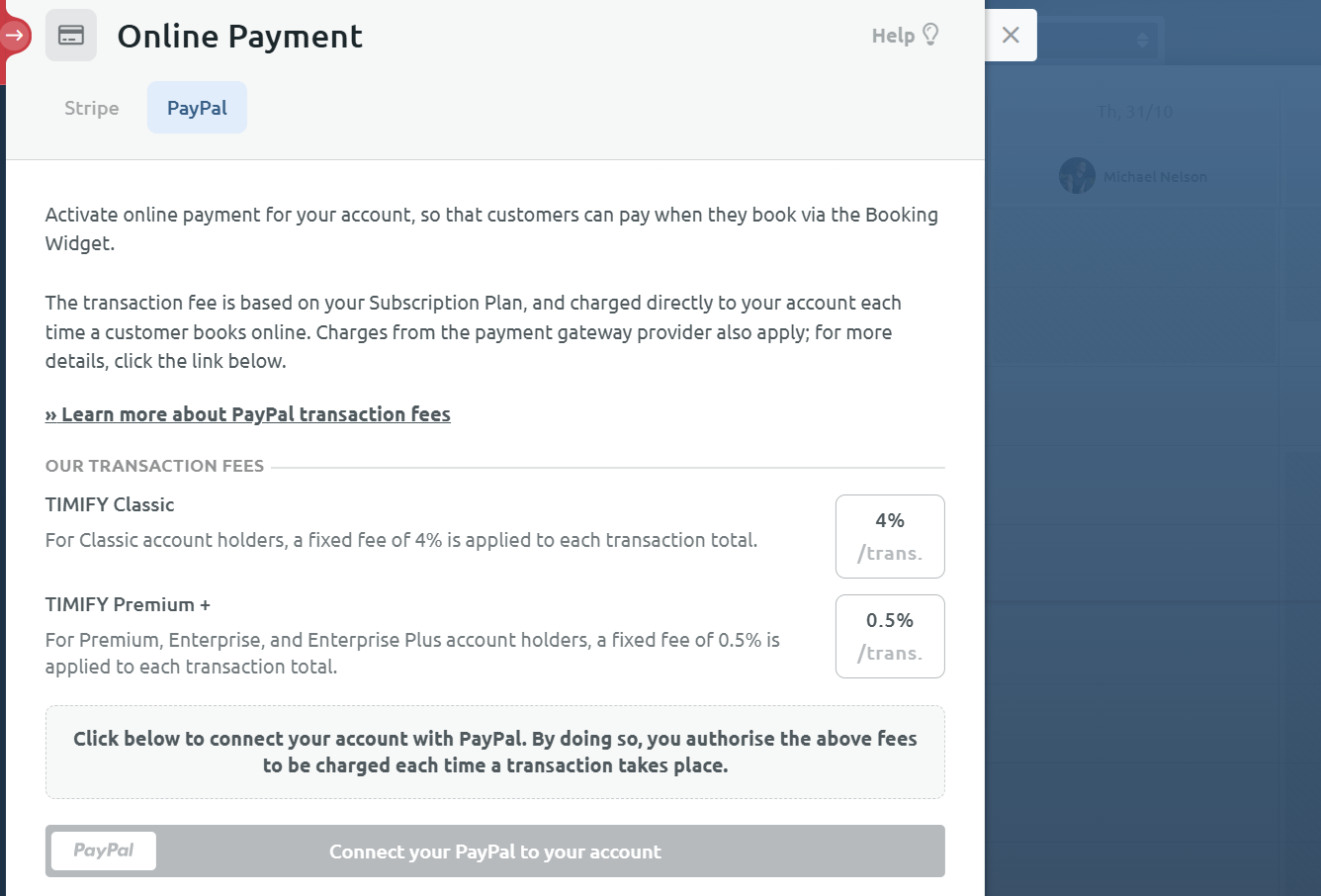 A screenshot of the online payments section