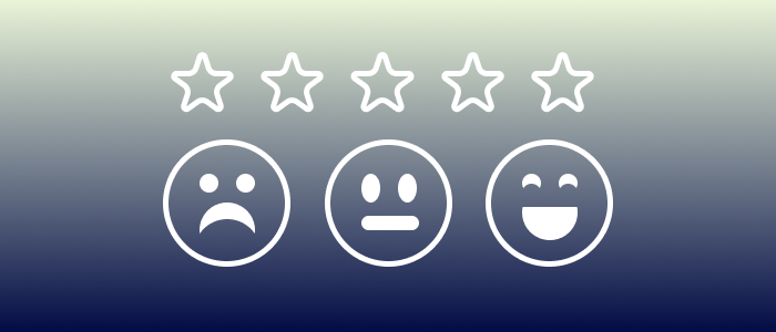 An image with 3 faces: sad, neutral, and happy. There are then 5 stars above the faces; indicating levels of satisfaction.